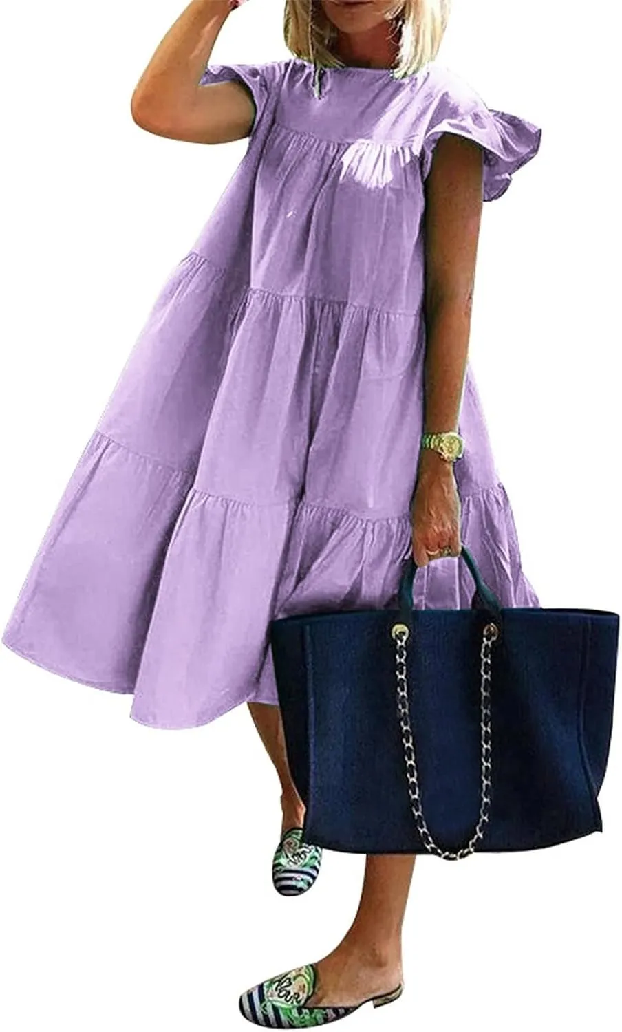 Women's Boho Summer Dress Loose Dress Swing Solid Color Short Sleeve Dresses 2024 Casual, S-5XL
