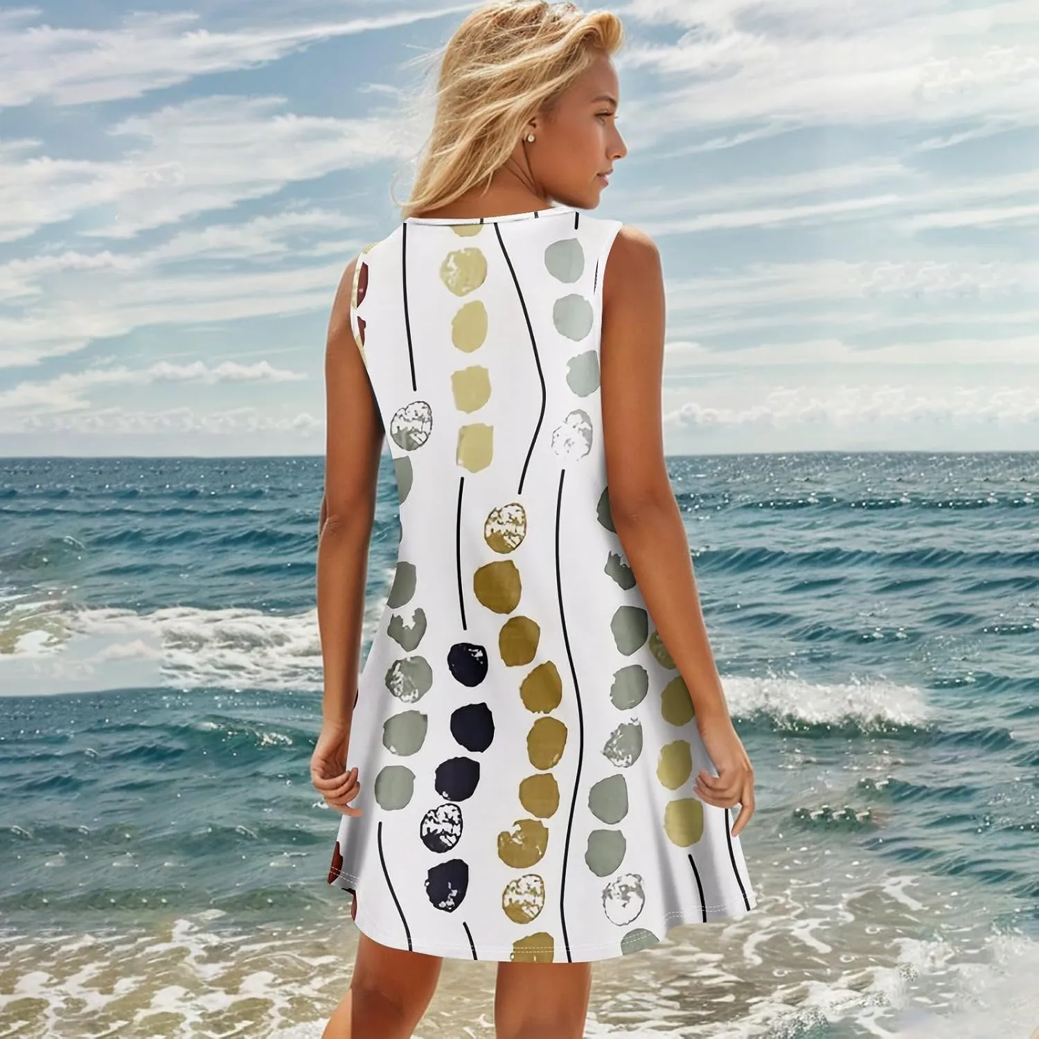 Women's Casual Bohemian Dresses Floral Print Evening Wear Sleeveless Beach Sundress Adjustable Button Clubwear Dress