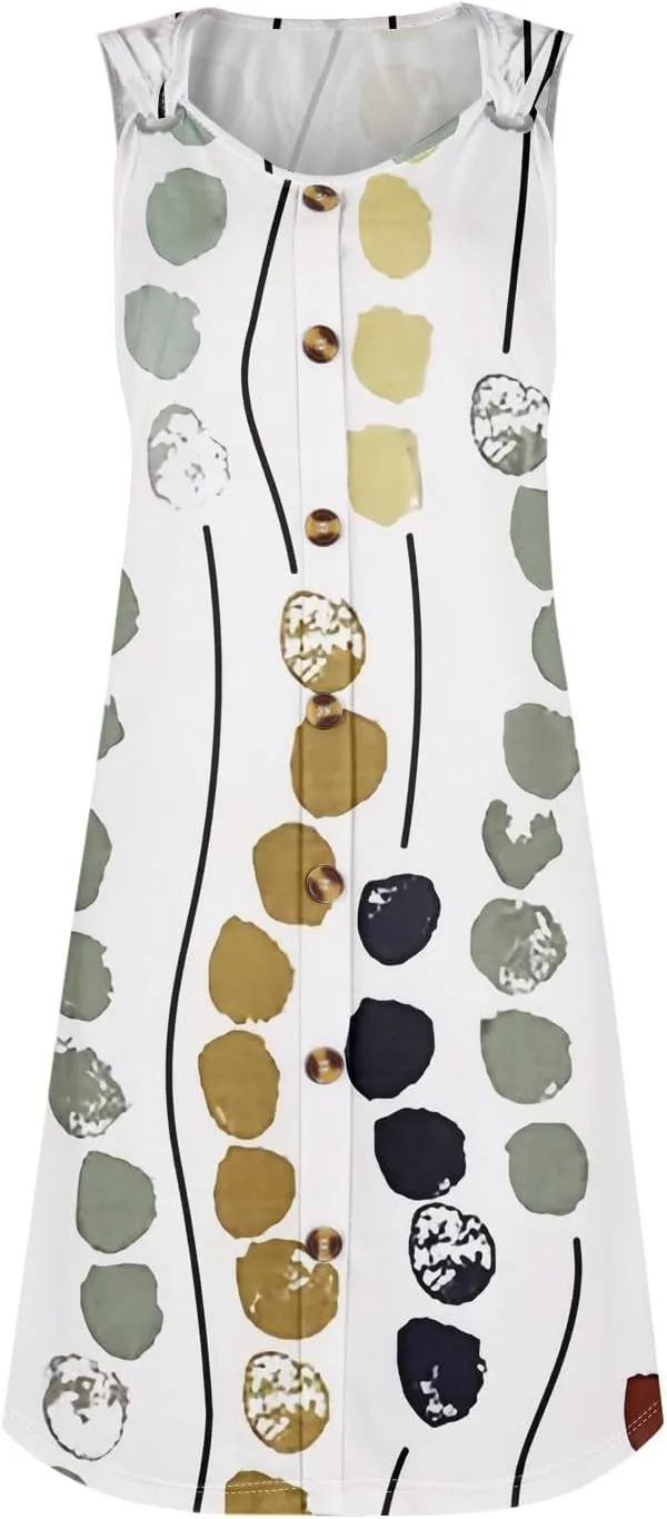Women's Casual Bohemian Dresses Floral Print Evening Wear Sleeveless Beach Sundress Adjustable Button Clubwear Dress