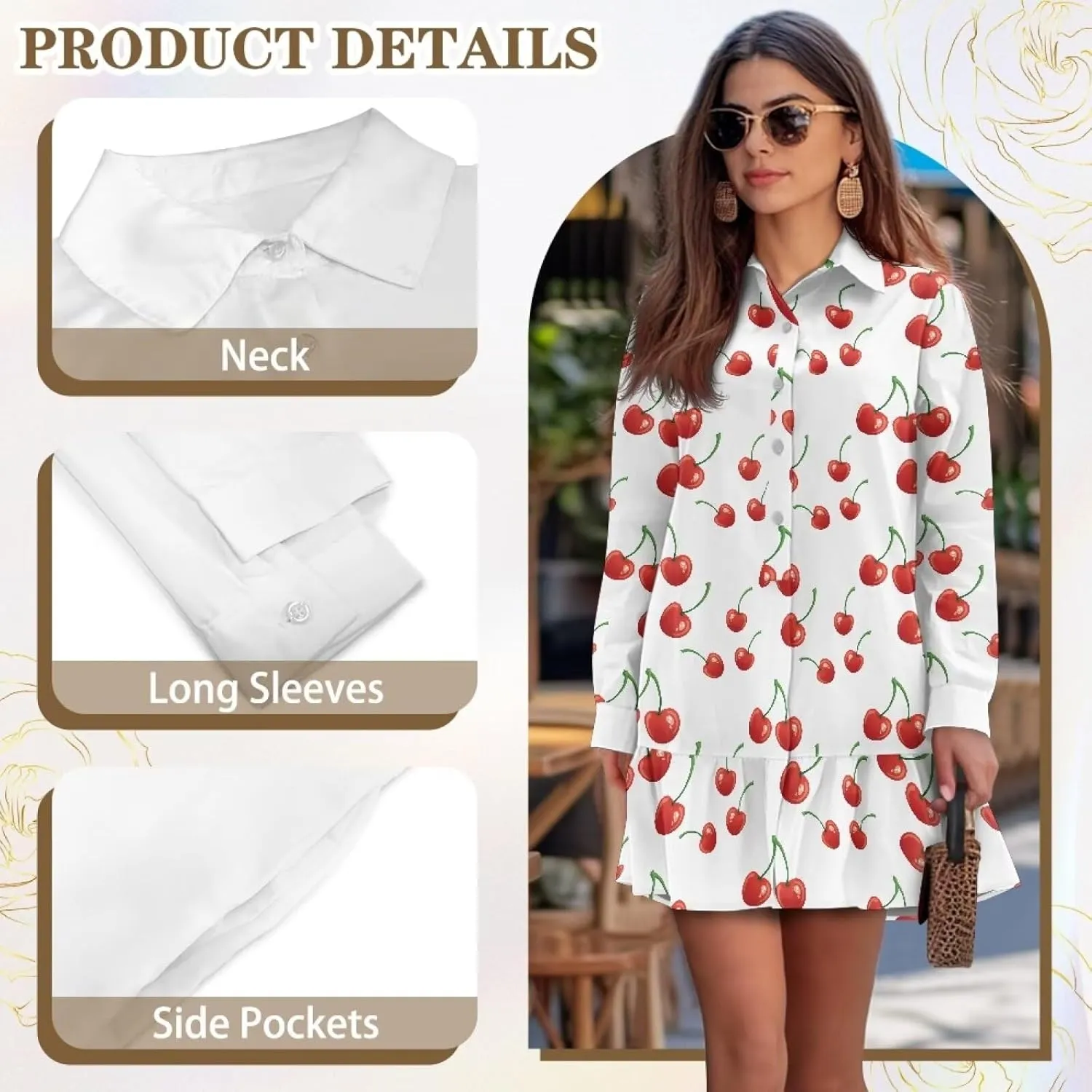 Womens Casual Fall Dress T Shirt Dresses Long Sleeve Loose Button Down Flowy Ruffle Hem Dress with Pockets