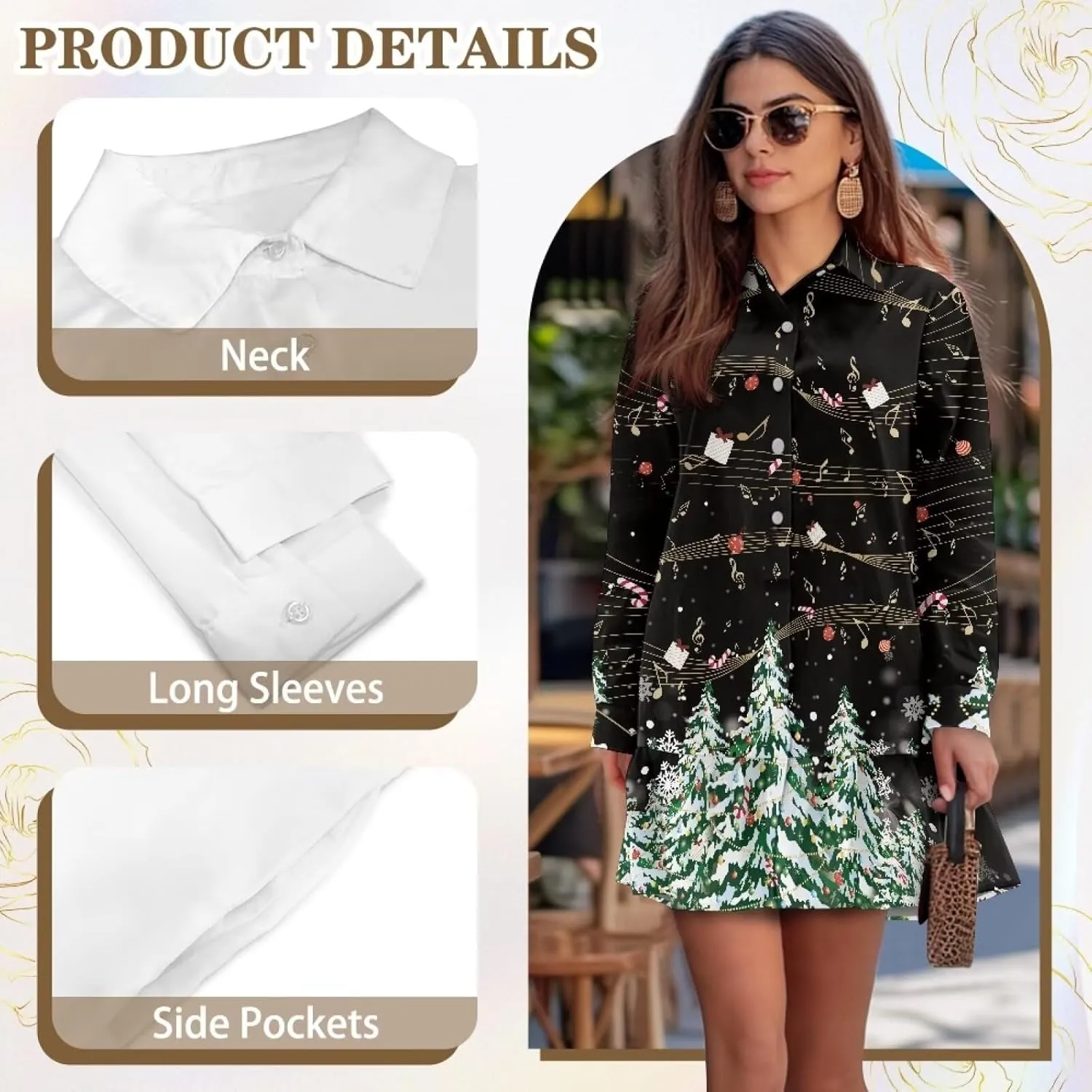 Womens Casual Fall Dress T Shirt Dresses Long Sleeve Loose Button Down Flowy Ruffle Hem Dress with Pockets