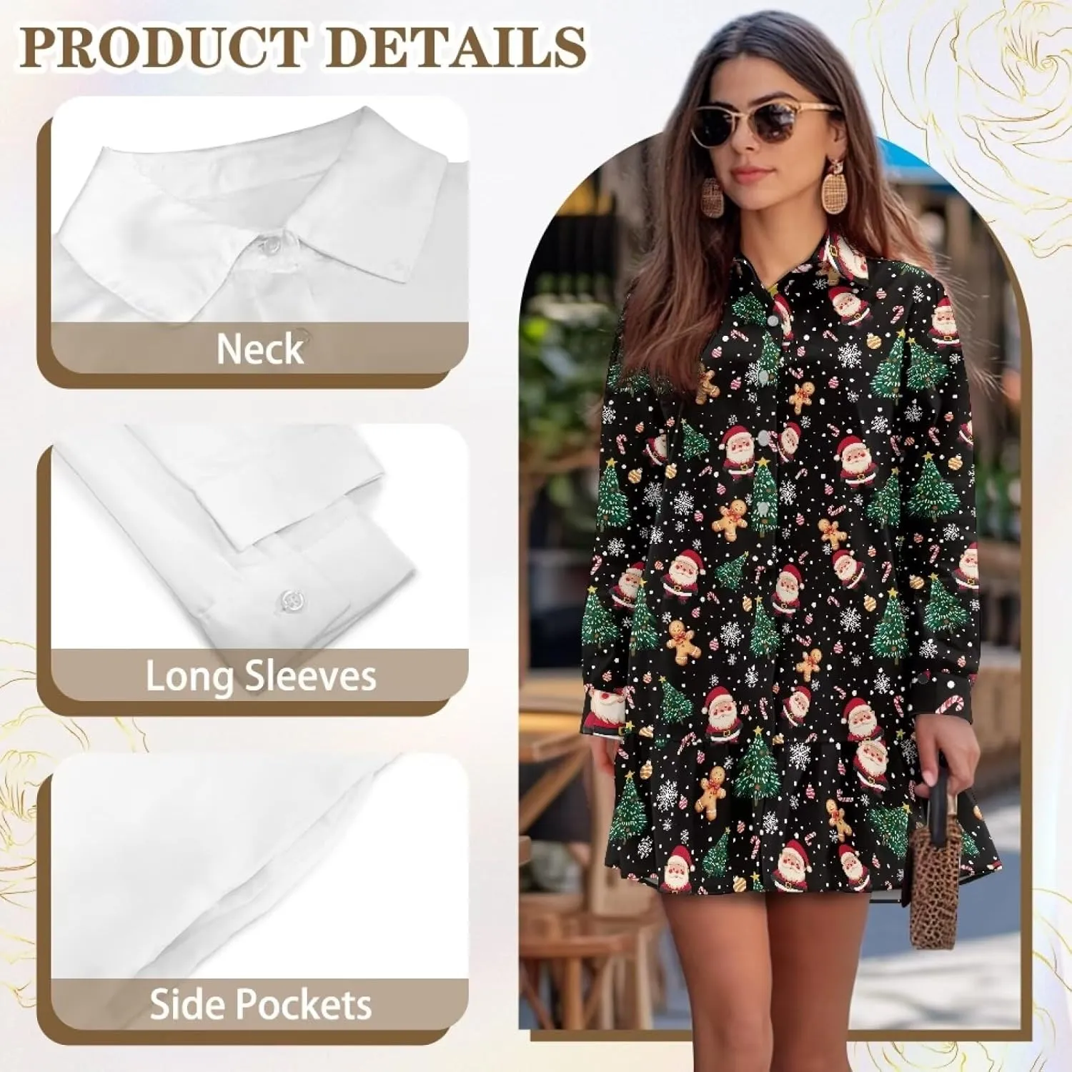 Womens Casual Fall Dress T Shirt Dresses Long Sleeve Loose Button Down Flowy Ruffle Hem Dress with Pockets