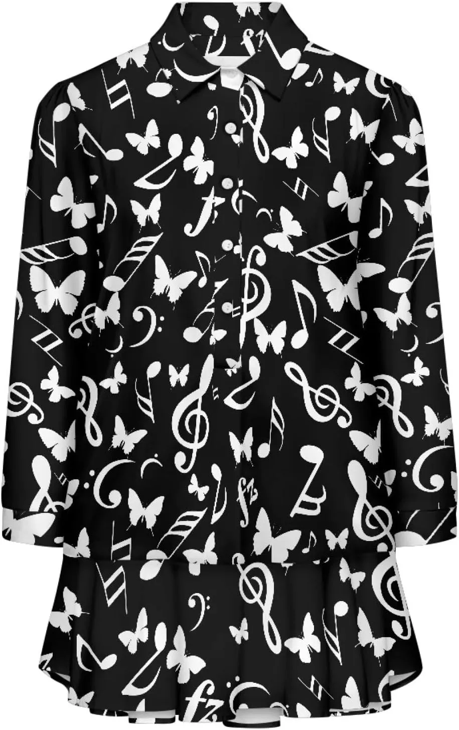 Womens Casual Fall Dress T Shirt Dresses Long Sleeve Loose Button Down Flowy Ruffle Hem Dress with Pockets