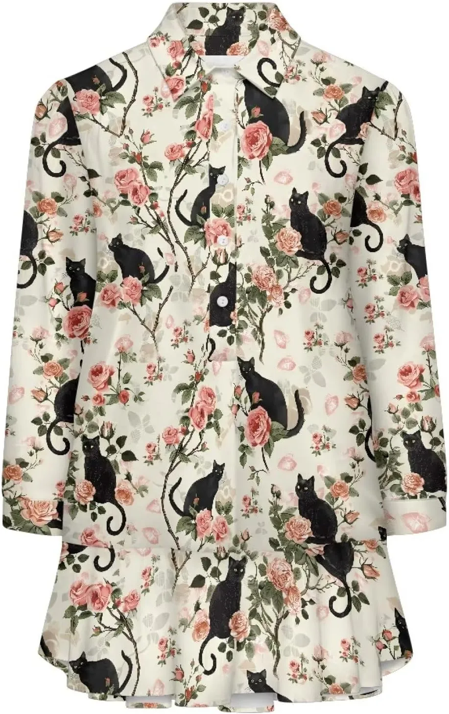 Womens Casual Fall Dress T Shirt Dresses Long Sleeve Loose Button Down Flowy Ruffle Hem Dress with Pockets