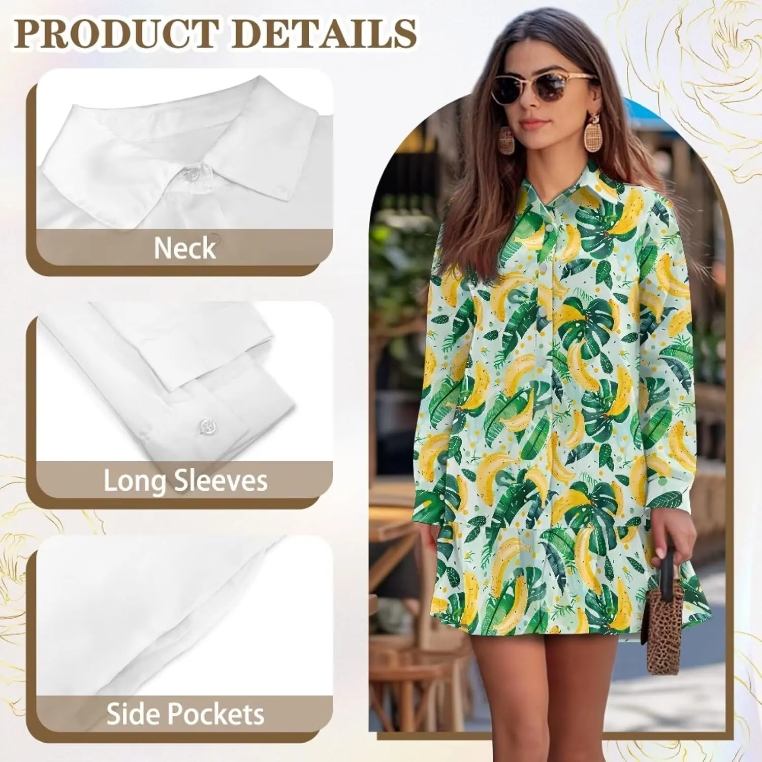 Womens Casual Fall Dress T Shirt Dresses Long Sleeve Loose Button Down Flowy Ruffle Hem Dress with Pockets