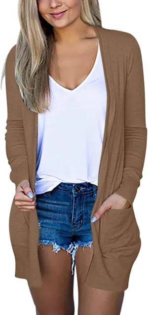 Womens Casual Lightweight Long Sleeve Cardigan Soft Drape Open Front Fall Dusters Sweaters Outwear Coat with Pockets