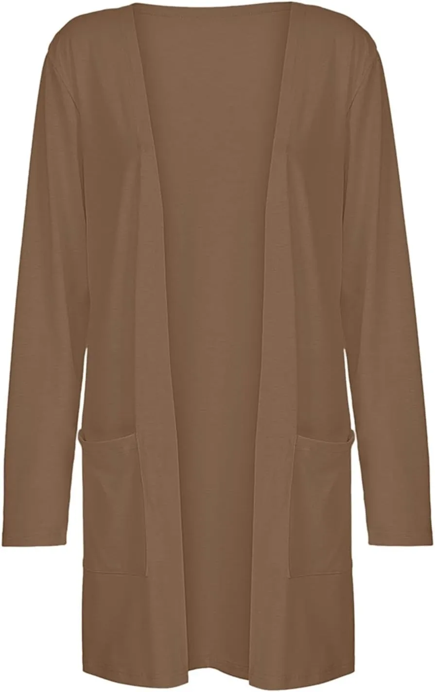Womens Casual Lightweight Long Sleeve Cardigan Soft Drape Open Front Fall Dusters Sweaters Outwear Coat with Pockets