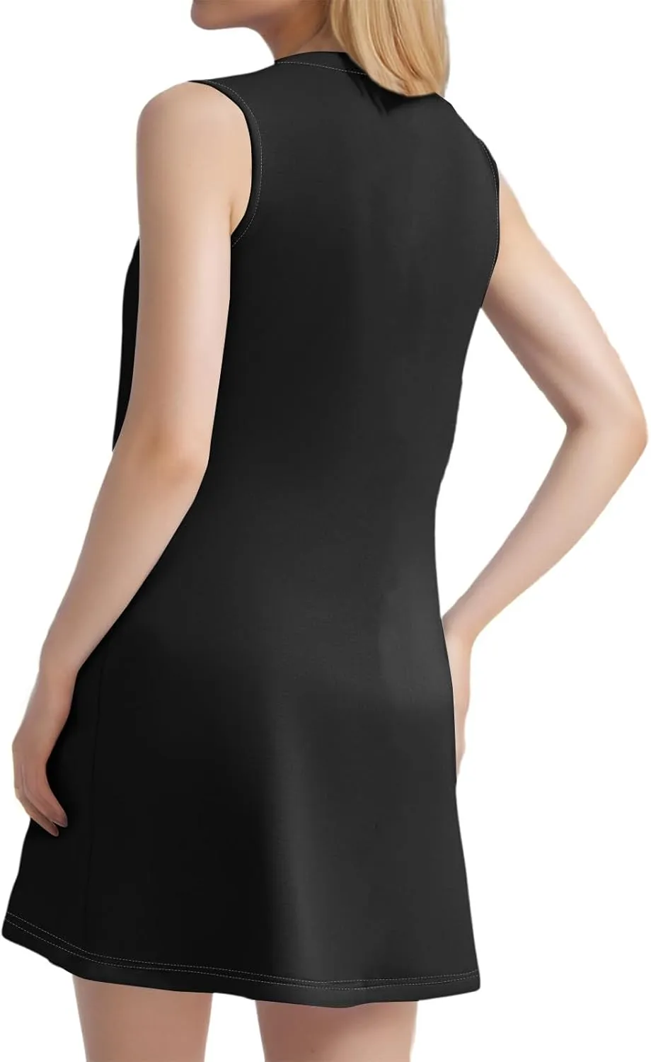 Womens Casual Sleeveless Dressy Dresses Sexy Pleated Evening Wear Swing Party A-Line Slim Solid Color Clubwear Dress