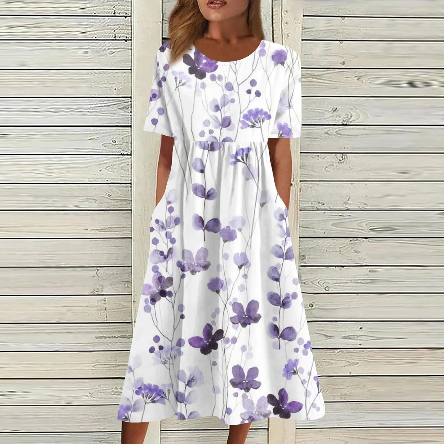 Women's Casual Summer Dresses Short Sleeve Crewneck Sundress Vacation Maxi House Dresses with Pocket