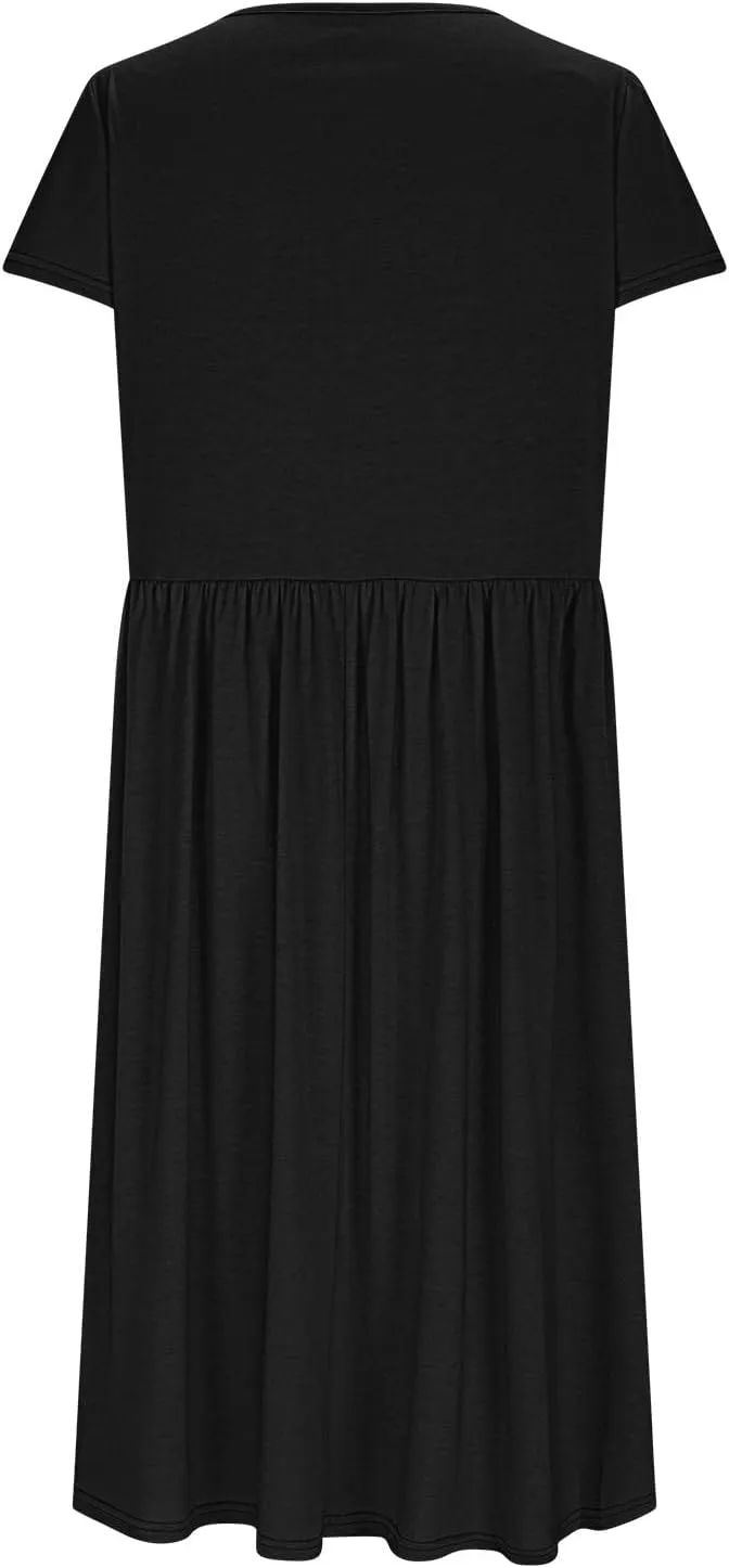 Women's Casual Summer Maxi Dress Spring Petal Short Sleeve Tshirt Dress with Pockets A Line Vacation Beach Sundress