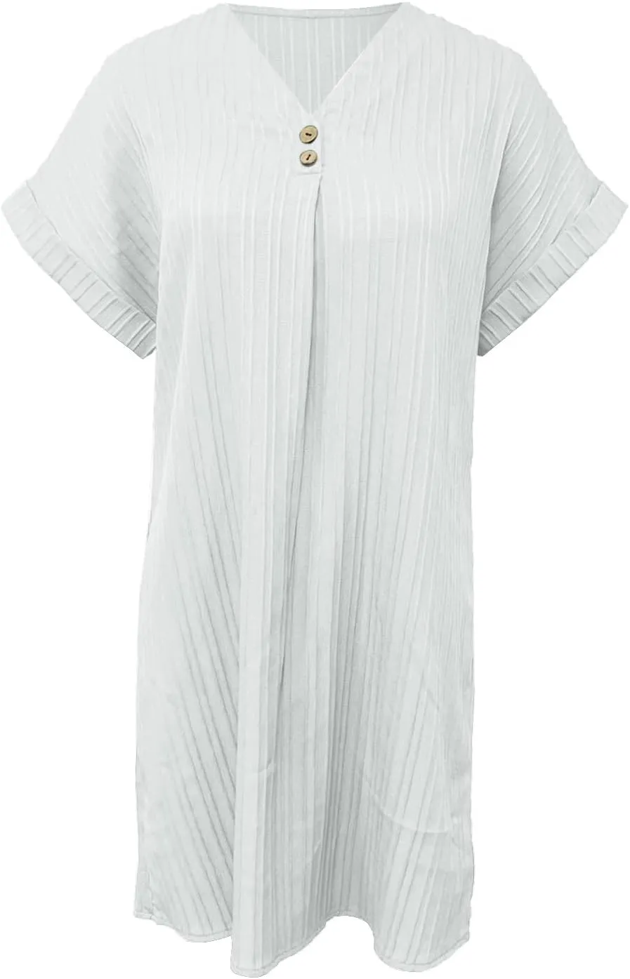 Women's Casual T Shirt Dress Summer V Neck Button Short Sleeve Dresses 2025 Mini Sundresses Linen Dress Women