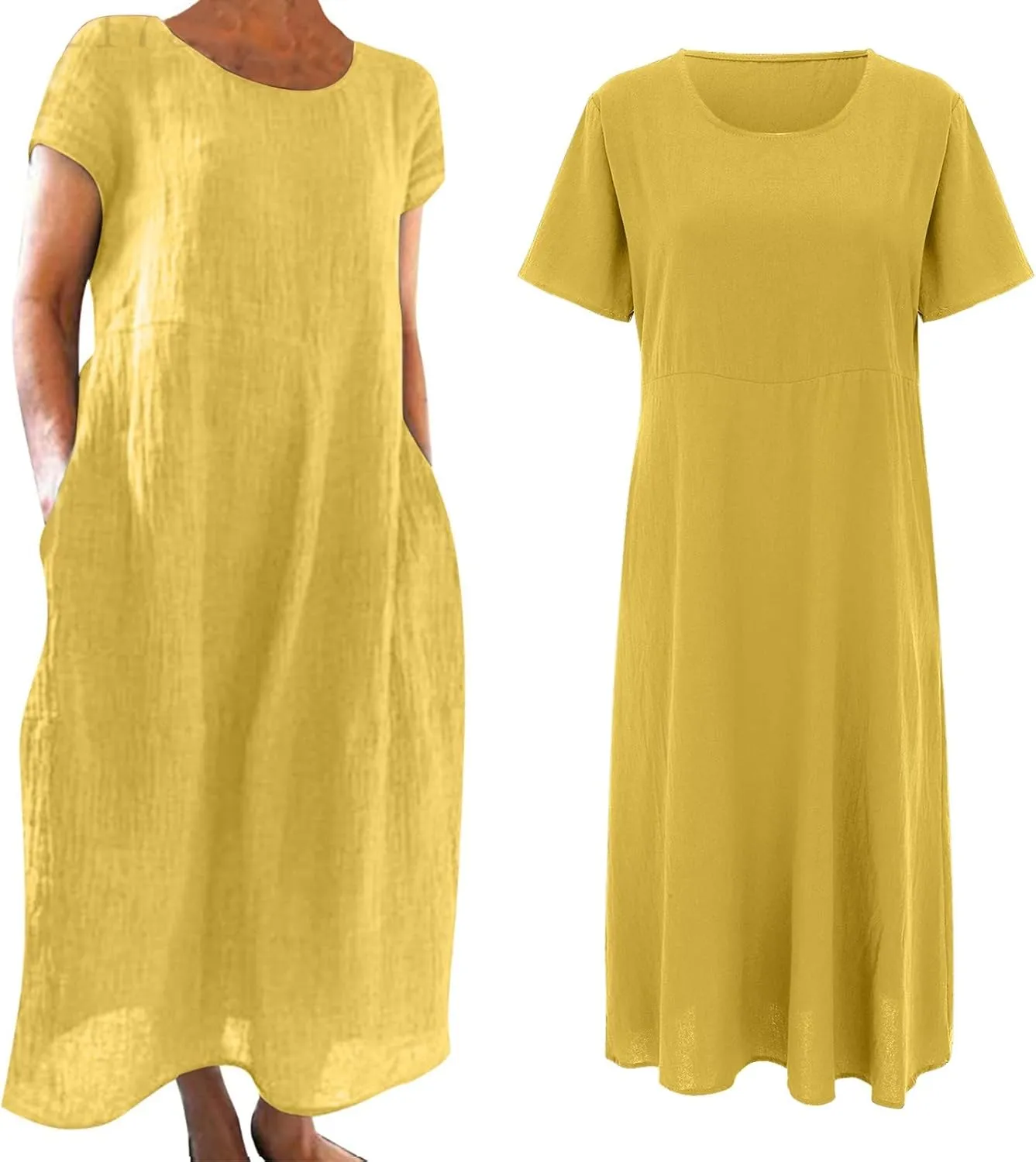 Womens Cotton Linen Dresses Summer Short Sleeve Comfy Travel Sundresses Maxi Beach Dress Vacation Clothes 2025 Plus Size