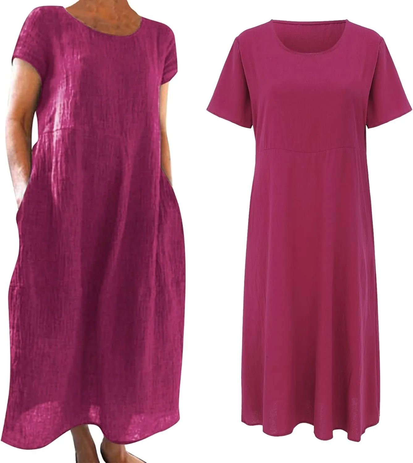 Womens Cotton Linen Dresses Summer Short Sleeve Comfy Travel Sundresses Maxi Beach Dress Vacation Clothes 2025 Plus Size