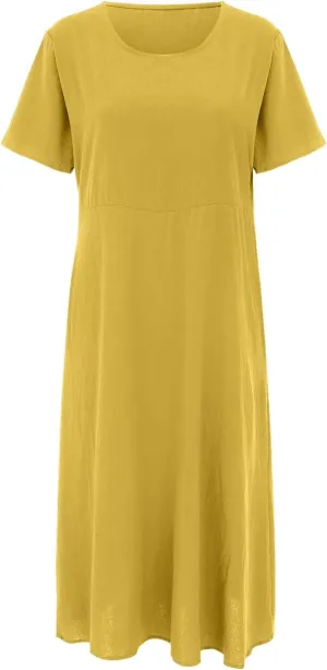 Womens Cotton Linen Dresses Summer Short Sleeve Comfy Travel Sundresses Maxi Beach Dress Vacation Clothes 2025 Plus Size