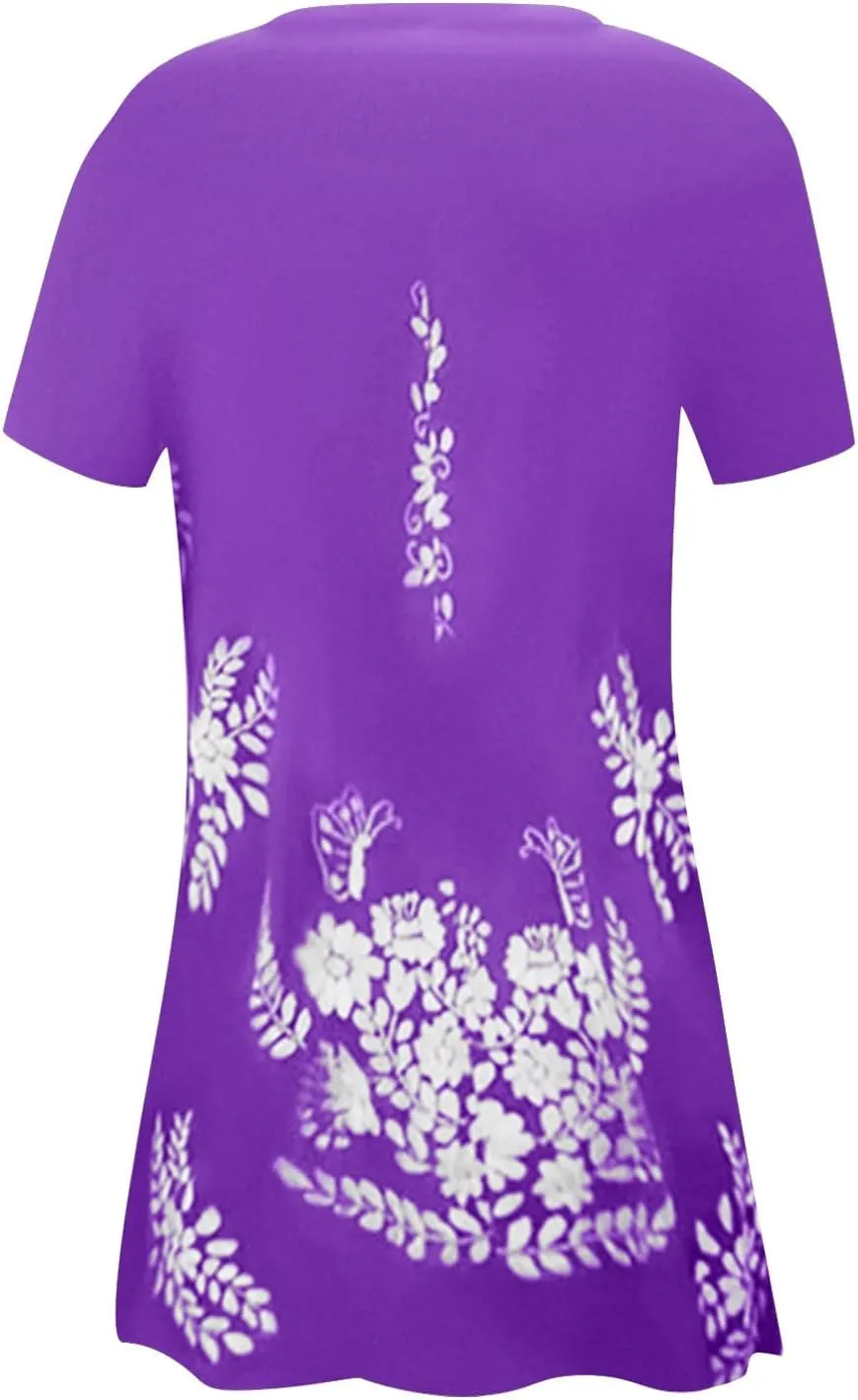 Women's Dresses Summer Casual Loose Printed Dress 2024 Swing Round Neck Short Sleeve Dresses Plus Size, S-5XL