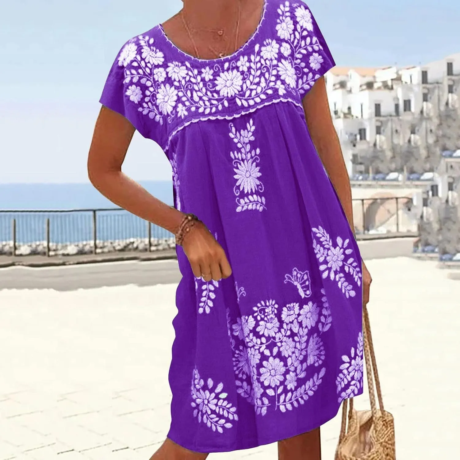 Women's Dresses Summer Casual Loose Printed Dress 2024 Swing Round Neck Short Sleeve Dresses Plus Size, S-5XL