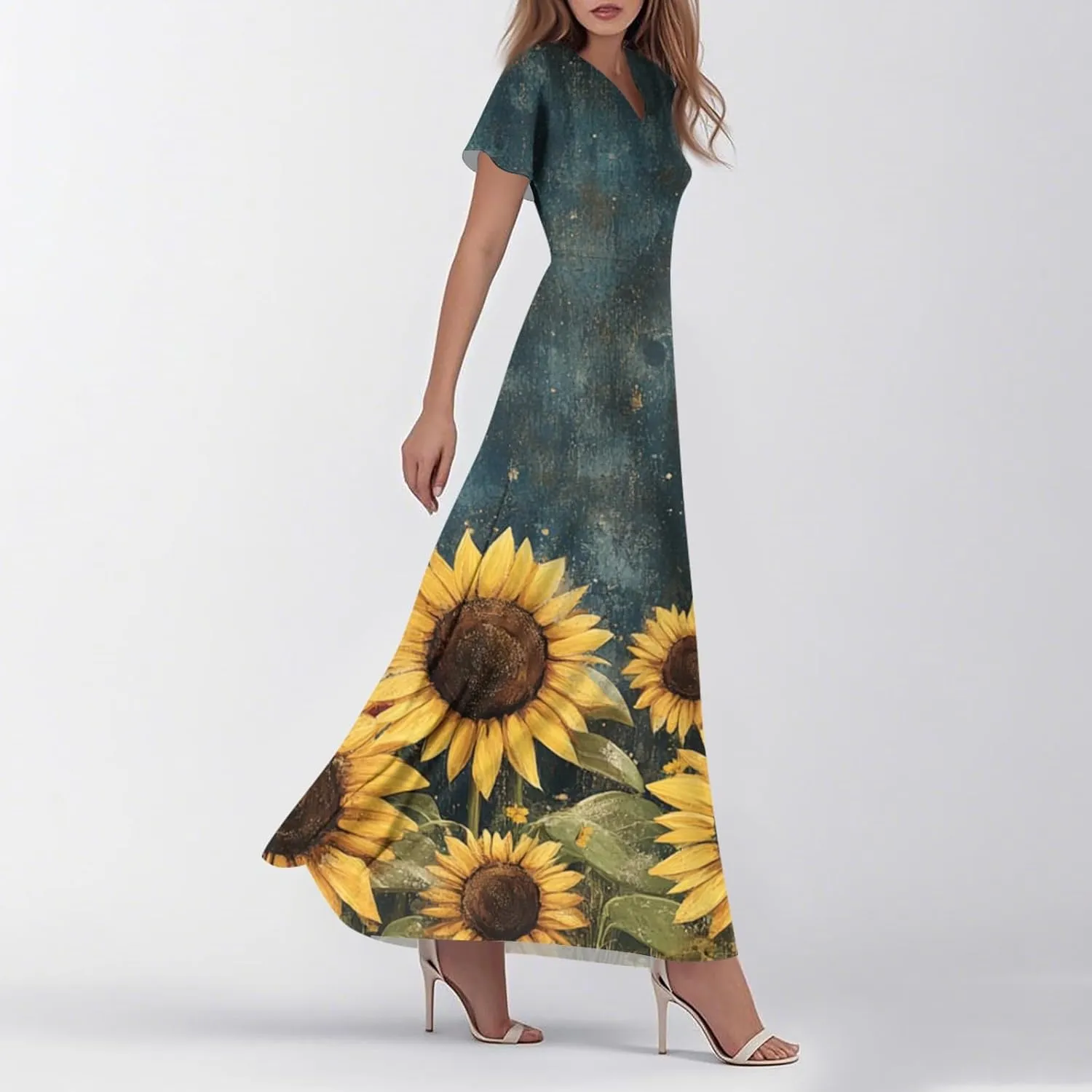 Women's Fourth of July Dress Summer Casual Fashion Independence Day Printed Outfits V-Neck Short Sleeve Dresses