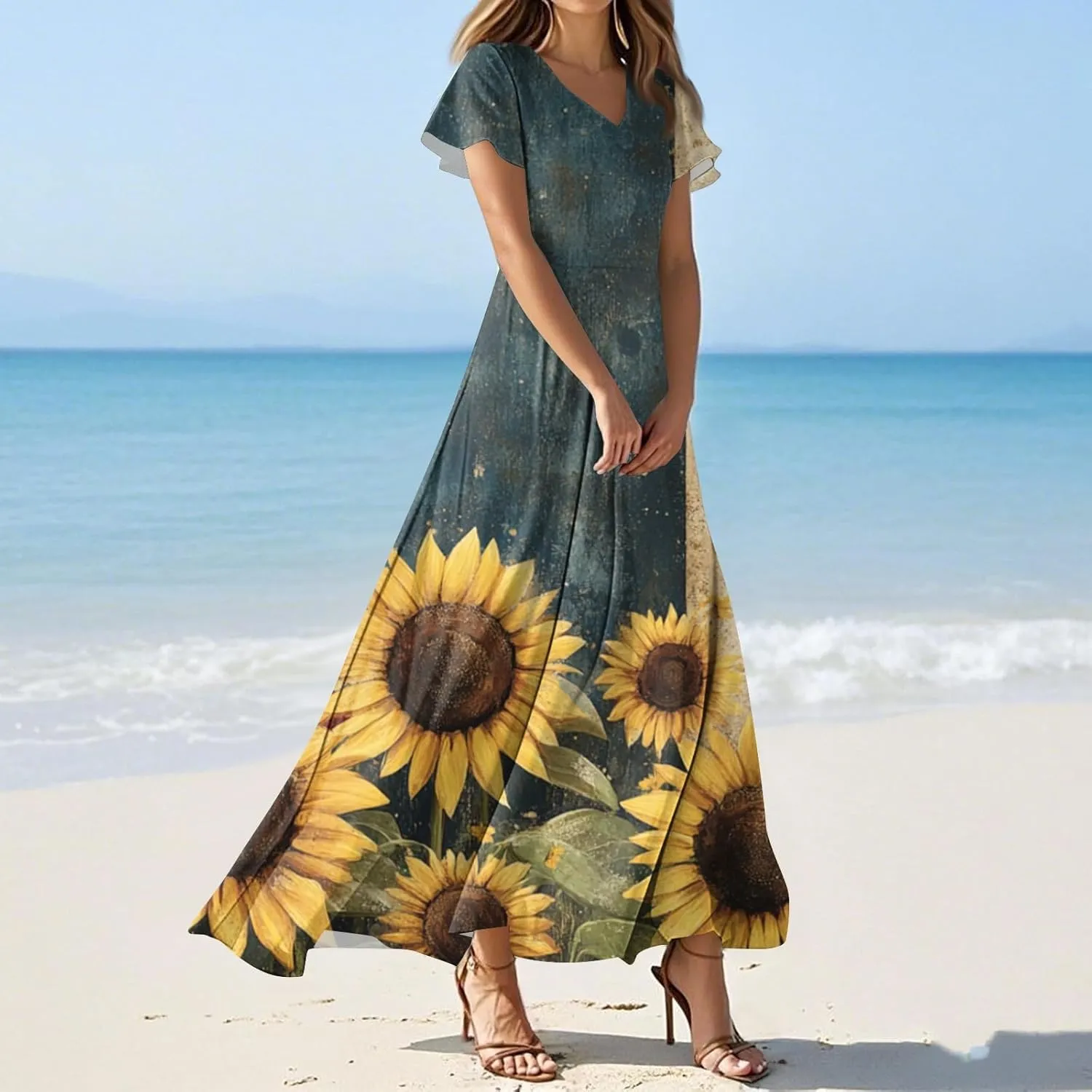Women's Fourth of July Dress Summer Casual Fashion Independence Day Printed Outfits V-Neck Short Sleeve Dresses