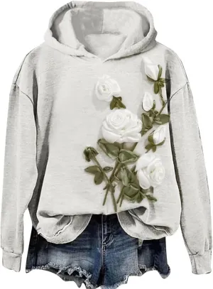 Women's Lace Floral Hoodie Oversized Pullover Sweatshirt Flowers Fleece Hoodie Cozy Lounge Winter Warm Hooded Top