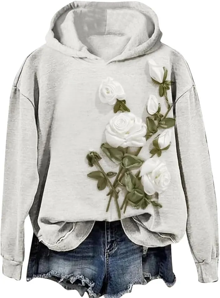 Women's Lace Floral Hoodie Oversized Pullover Sweatshirt Flowers Fleece Hoodie Cozy Lounge Winter Warm Hooded Top