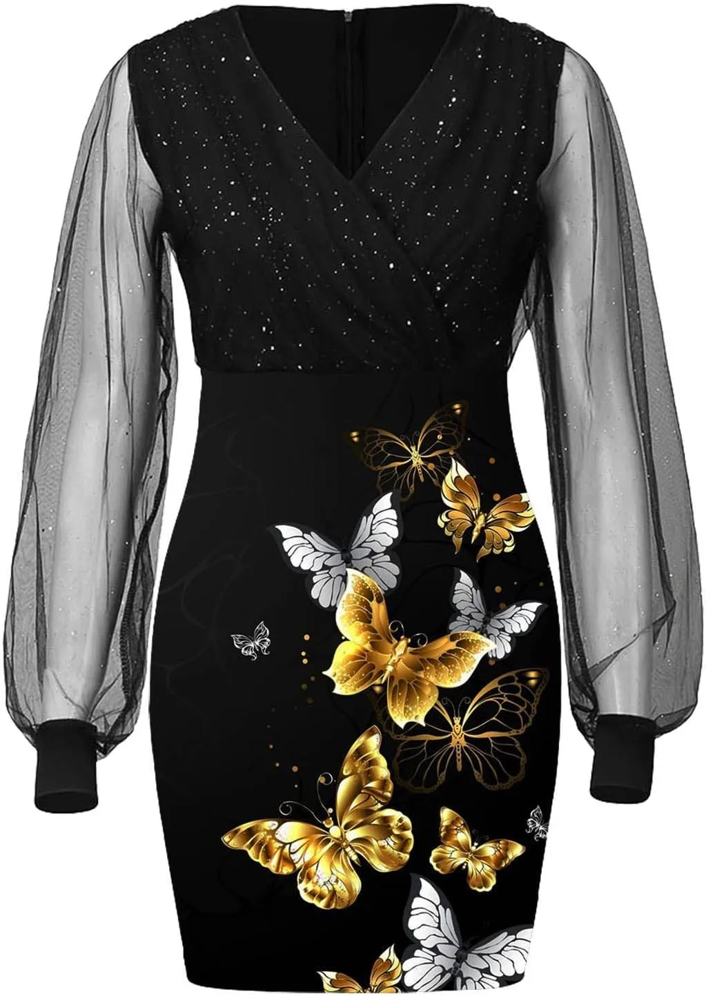 Women's Long Sleeve Dress Casual Fall Dress V-Neck Print Sexy Mini Dress