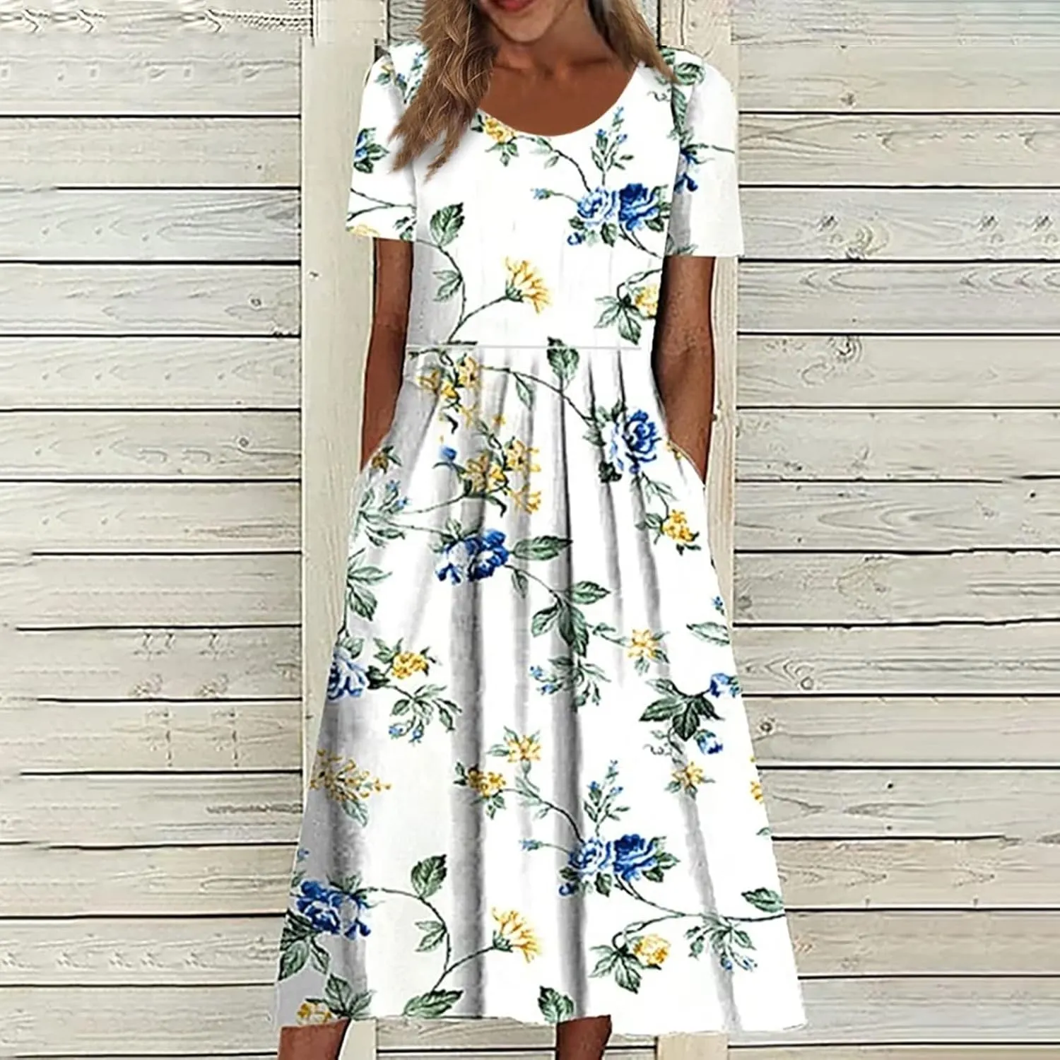 Women's Maxi Dress 2025 Summer Casual Colorful Loose Flowy Boho Crewneck Short Sleeve Dresses Beach Vacation Clothes