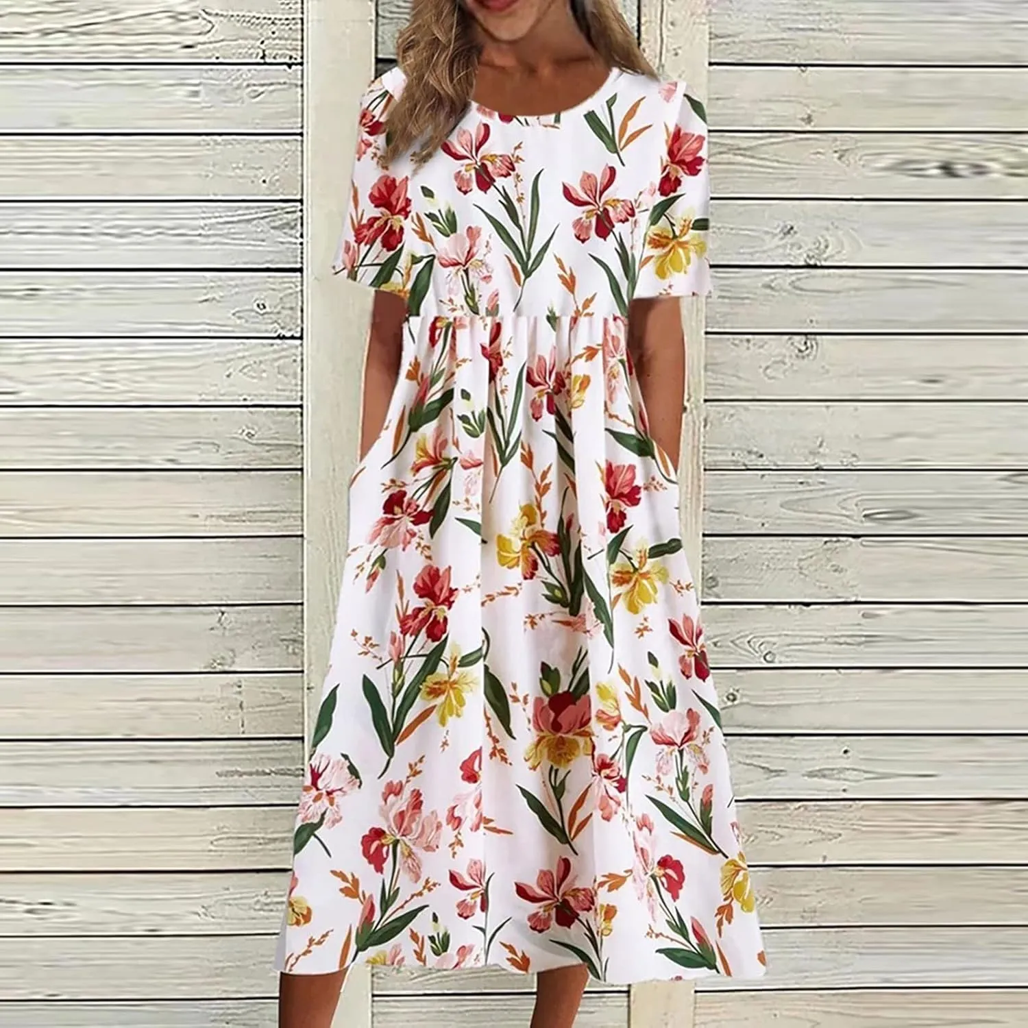 Women's Maxi Dress 2025 Summer Casual Colorful Loose Flowy Boho Crewneck Short Sleeve Dresses Beach Vacation Clothes
