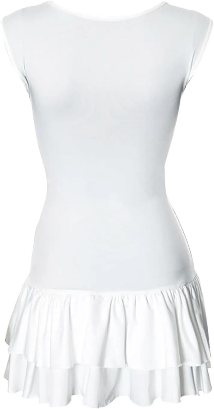 Womens Mini Dress Double Layered Ruffle Ruched Tiered Skirt Bodycon Sleeveless Tank Slim Fit Long Bridesmaid