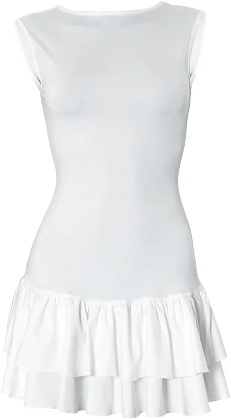 Womens Mini Dress Double Layered Ruffle Ruched Tiered Skirt Bodycon Sleeveless Tank Slim Fit Long Bridesmaid