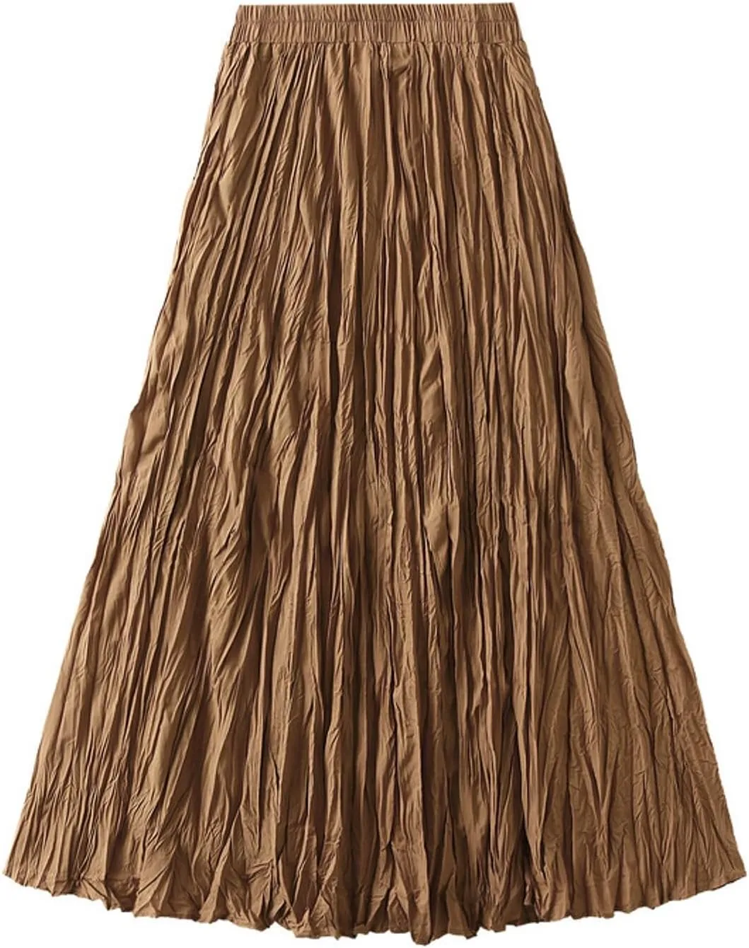 Women's Pleated A-Line Skirt with Elastic Waist Flowing Wrinkled Elegant Midi Skirt for Casual and Formal Occasions