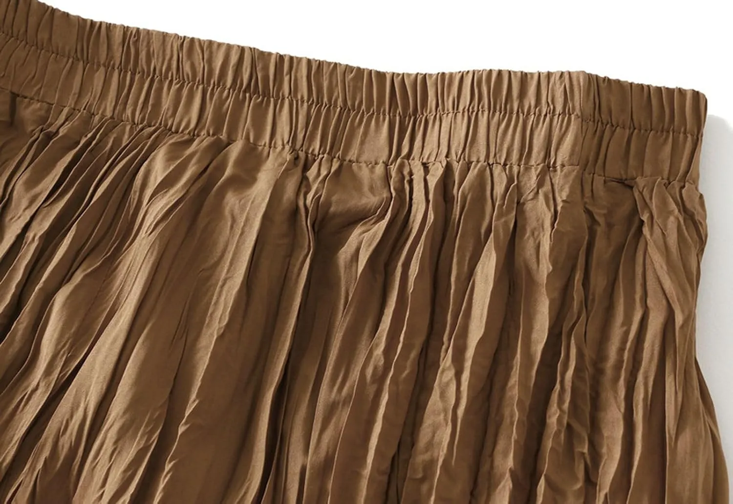 Women's Pleated A-Line Skirt with Elastic Waist Flowing Wrinkled Elegant Midi Skirt for Casual and Formal Occasions