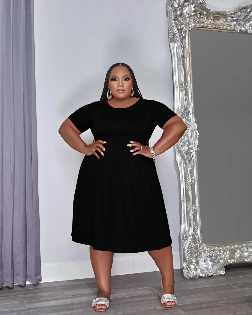 Women's Plus Size Casual Midi Dress Summer Short Sleeve Beach Dress Swing Flowy Tiered Dresses