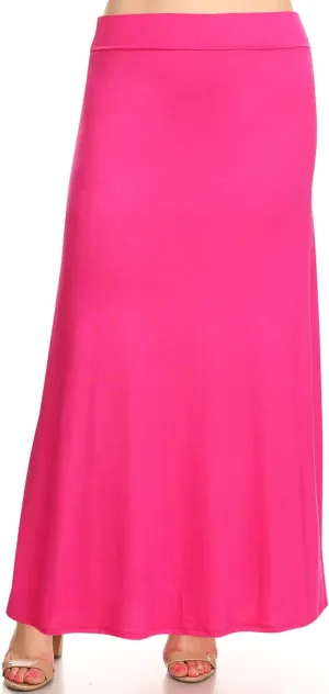 Women's Plus Size Elastic Band Foldable High Waist Relaxed Solid Maxi Skirt Made in USA