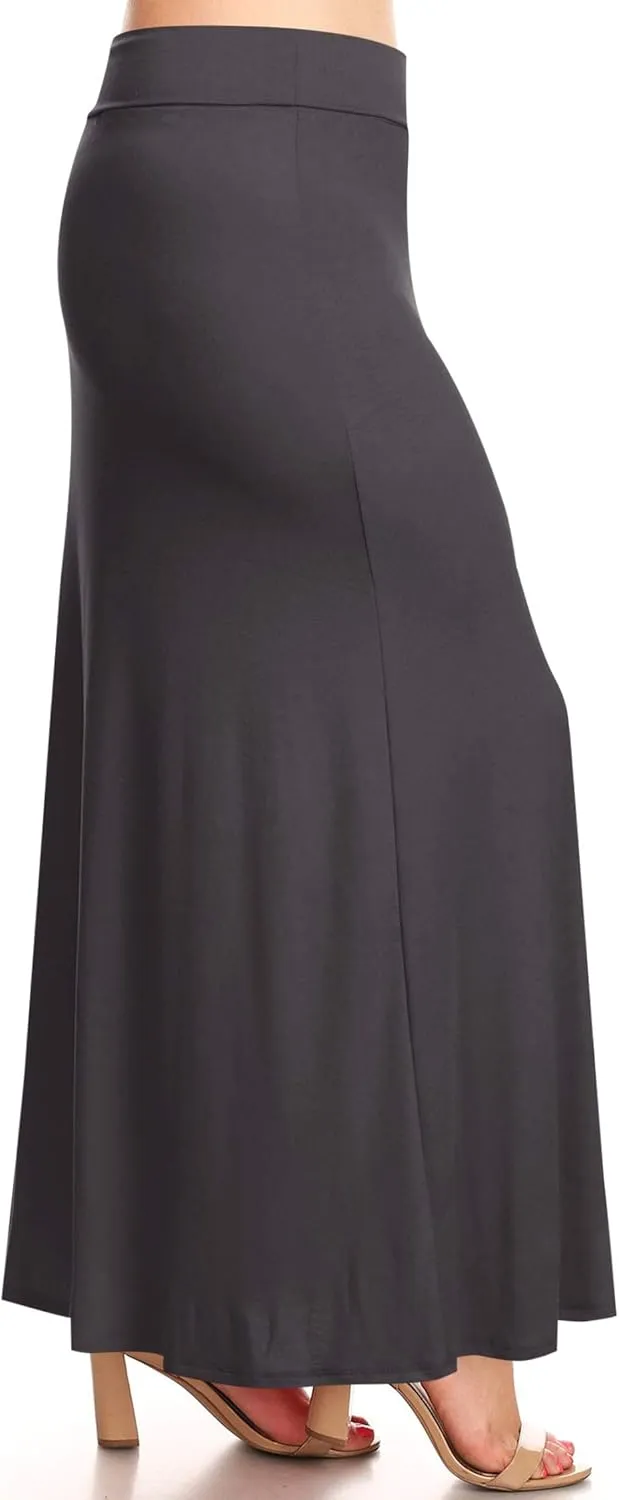 Women's Plus Size Elastic Band Foldable High Waist Relaxed Solid Maxi Skirt Made in USA