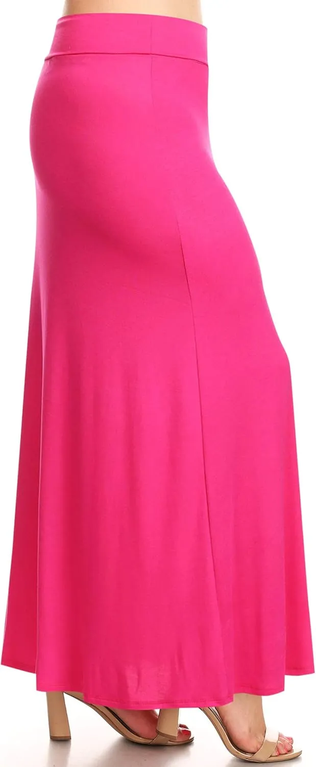 Women's Plus Size Elastic Band Foldable High Waist Relaxed Solid Maxi Skirt Made in USA