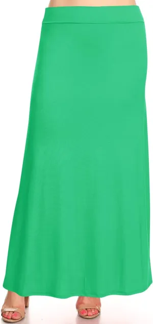 Women's Plus Size Elastic Band Foldable High Waist Relaxed Solid Maxi Skirt Made in USA