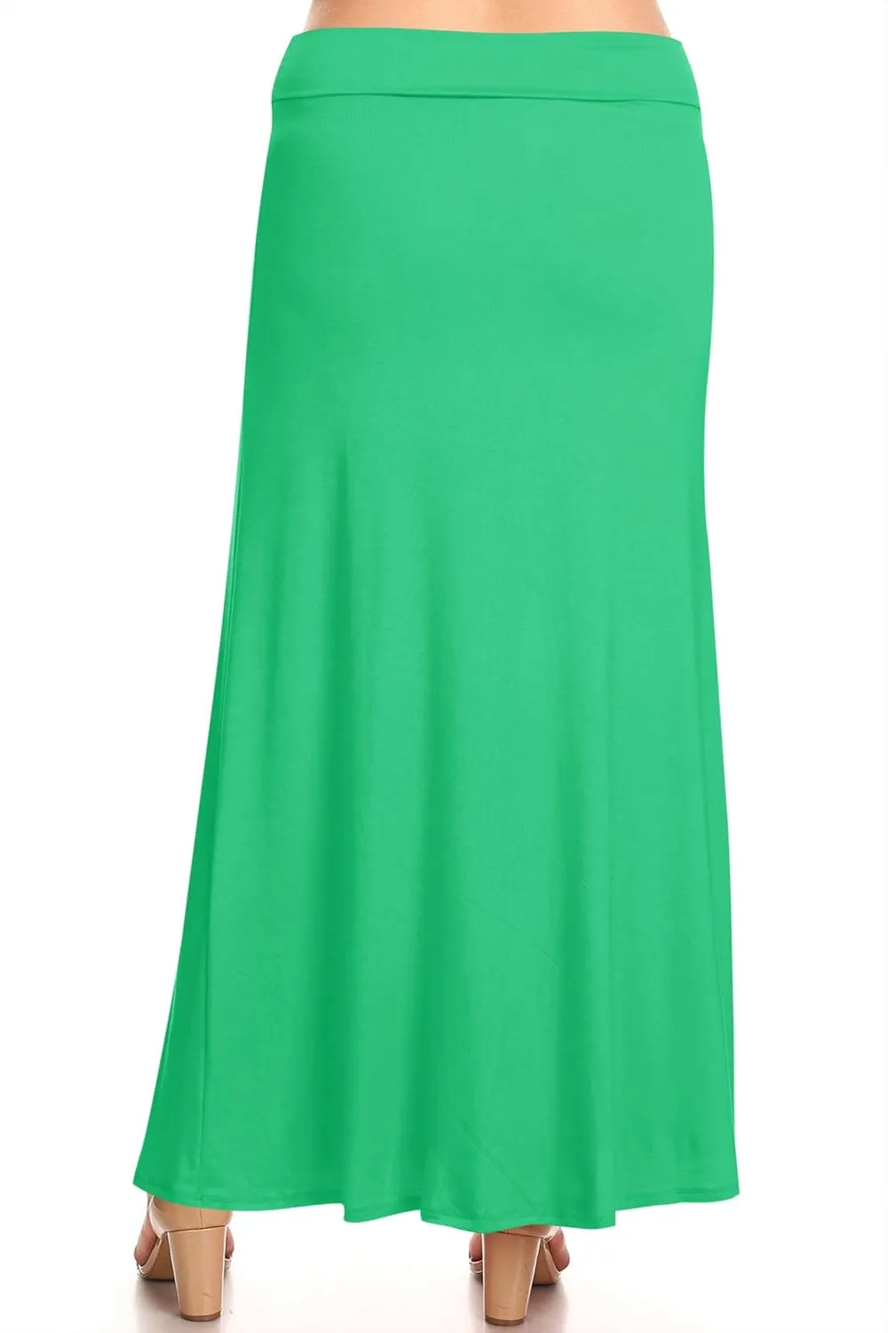Women's Plus Size Elastic Band Foldable High Waist Relaxed Solid Maxi Skirt Made in USA