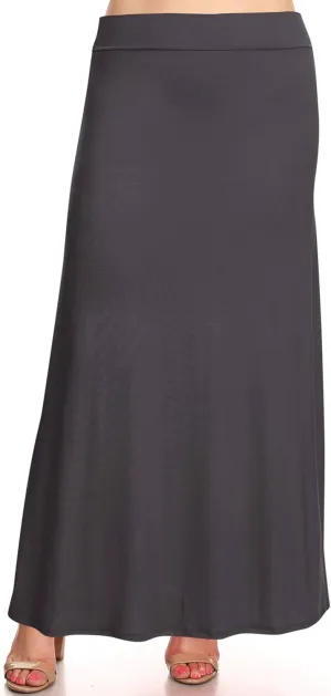 Women's Plus Size Elastic Band Foldable High Waist Relaxed Solid Maxi Skirt Made in USA