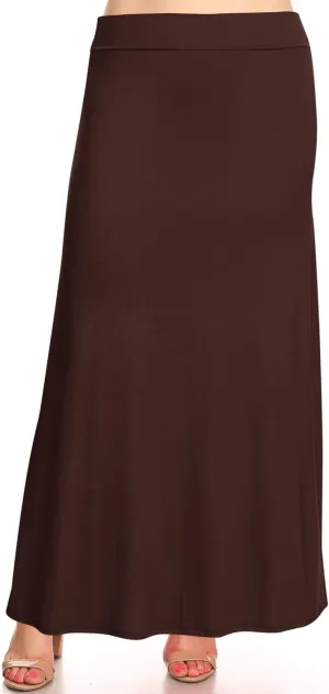 Women's Plus Size Elastic Band Foldable High Waist Relaxed Solid Maxi Skirt Made in USA