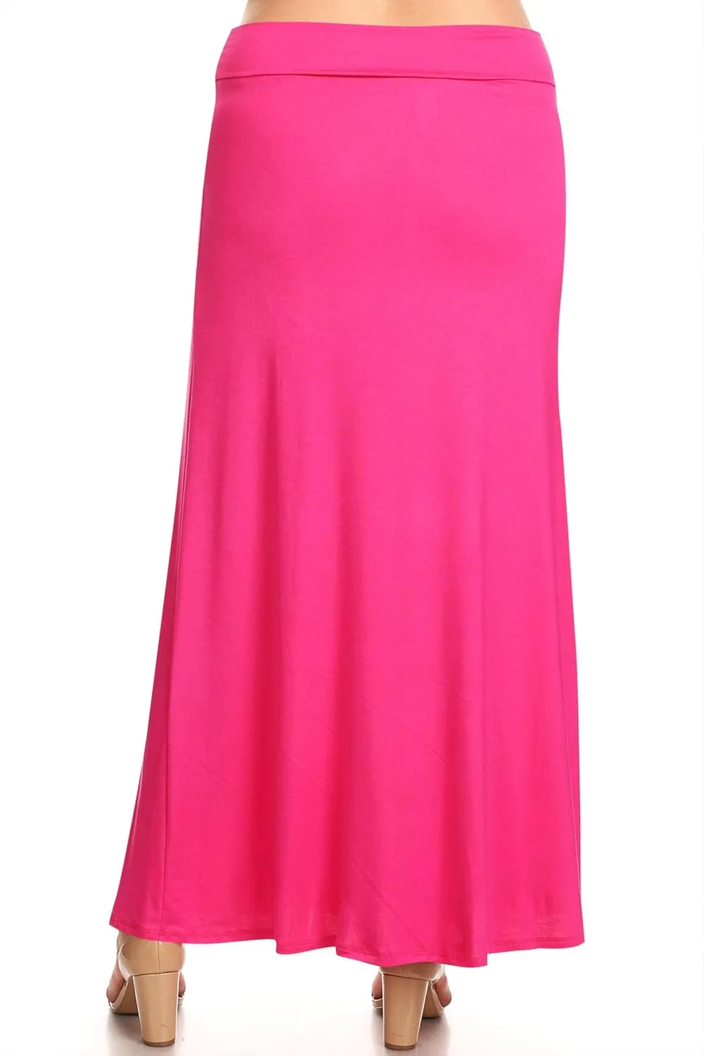 Women's Plus Size Elastic Band Foldable High Waist Relaxed Solid Maxi Skirt Made in USA