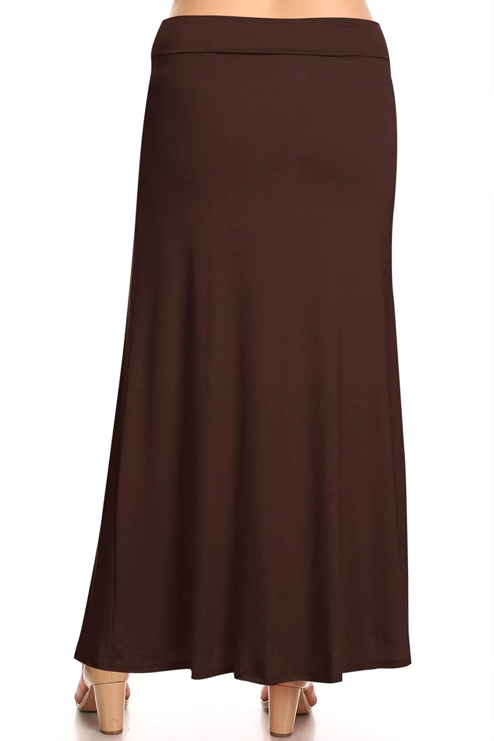 Women's Plus Size Elastic Band Foldable High Waist Relaxed Solid Maxi Skirt Made in USA