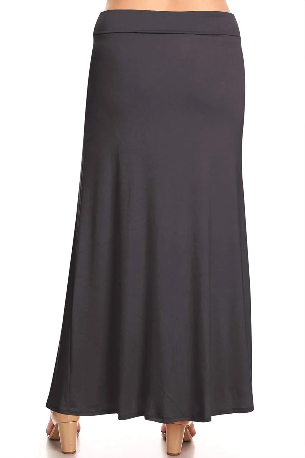 Women's Plus Size Elastic Band Foldable High Waist Relaxed Solid Maxi Skirt Made in USA