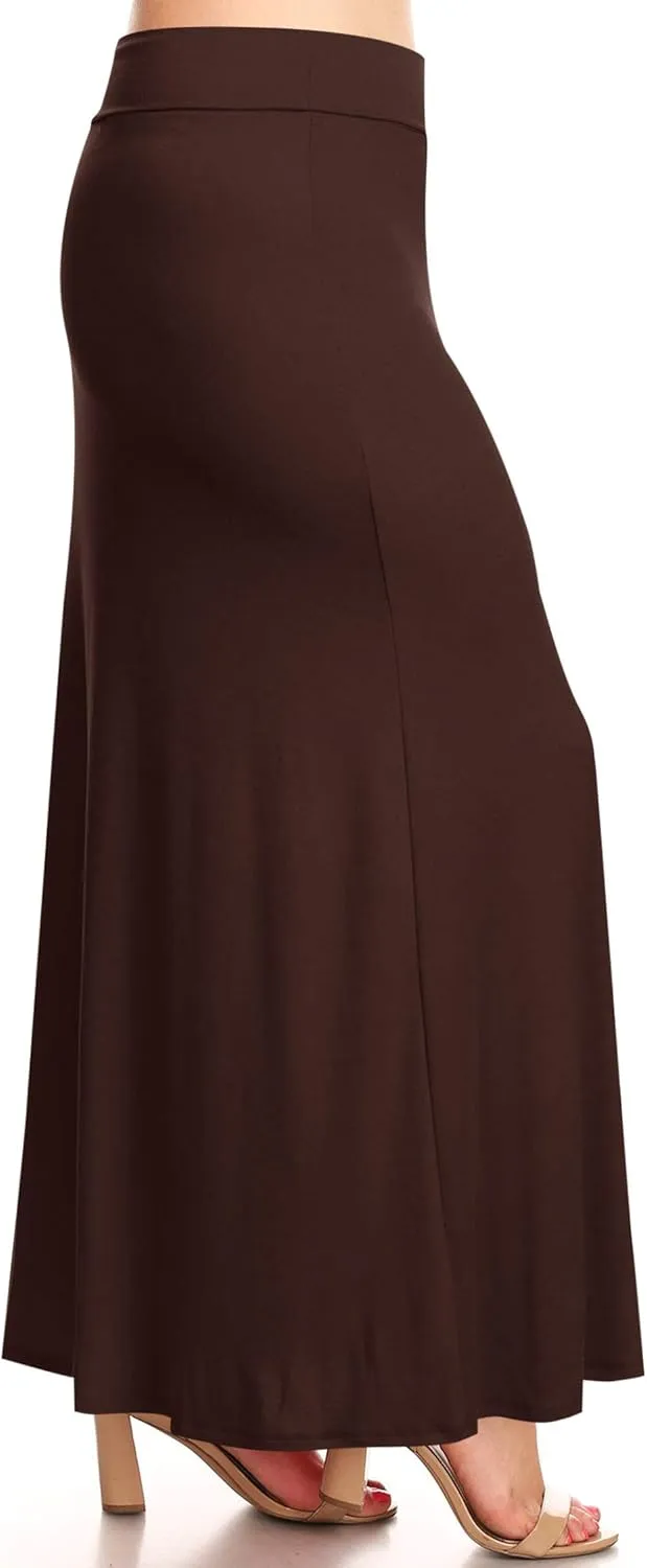 Women's Plus Size Elastic Band Foldable High Waist Relaxed Solid Maxi Skirt Made in USA