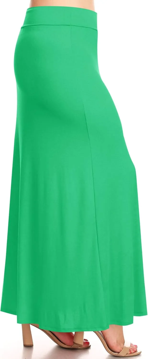 Women's Plus Size Elastic Band Foldable High Waist Relaxed Solid Maxi Skirt Made in USA