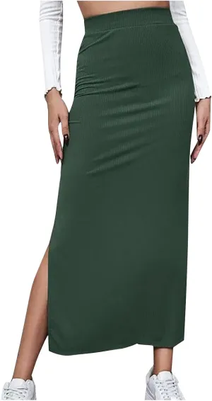 Womens Skirts Midi Length,Fashion Button Slit A-line Hip-Covering Mid-Waist Skirt Slim Elegant Flowing Skirts 2024