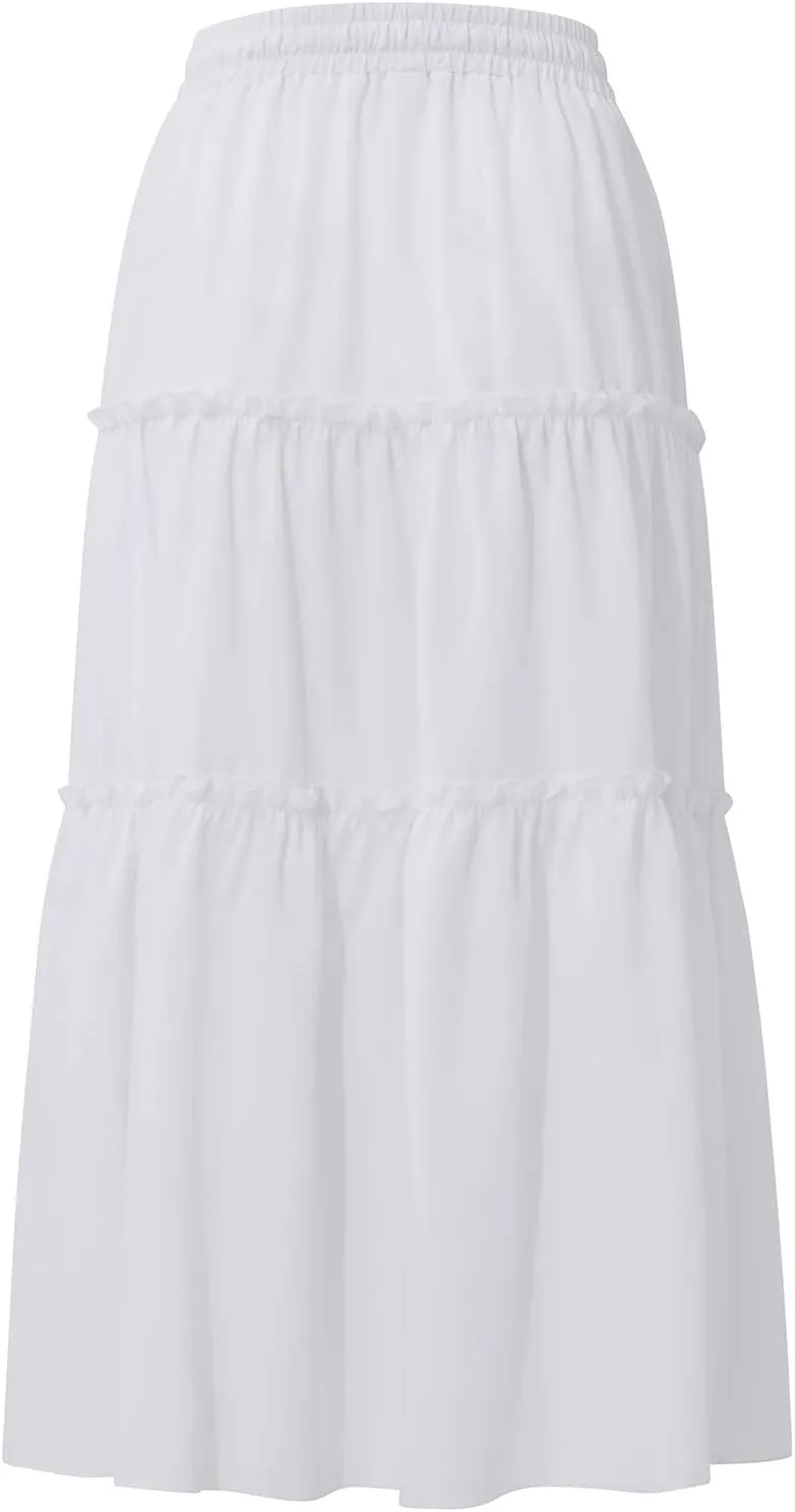Womens Skirts Midi Length,Fashion Button Slit A-line Hip-Covering Mid-Waist Skirt Slim Elegant Flowing Skirts 2024