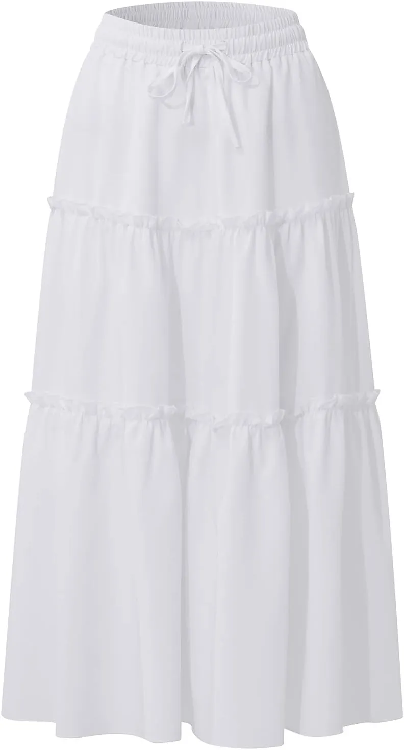 Womens Skirts Midi Length,Fashion Button Slit A-line Hip-Covering Mid-Waist Skirt Slim Elegant Flowing Skirts 2024