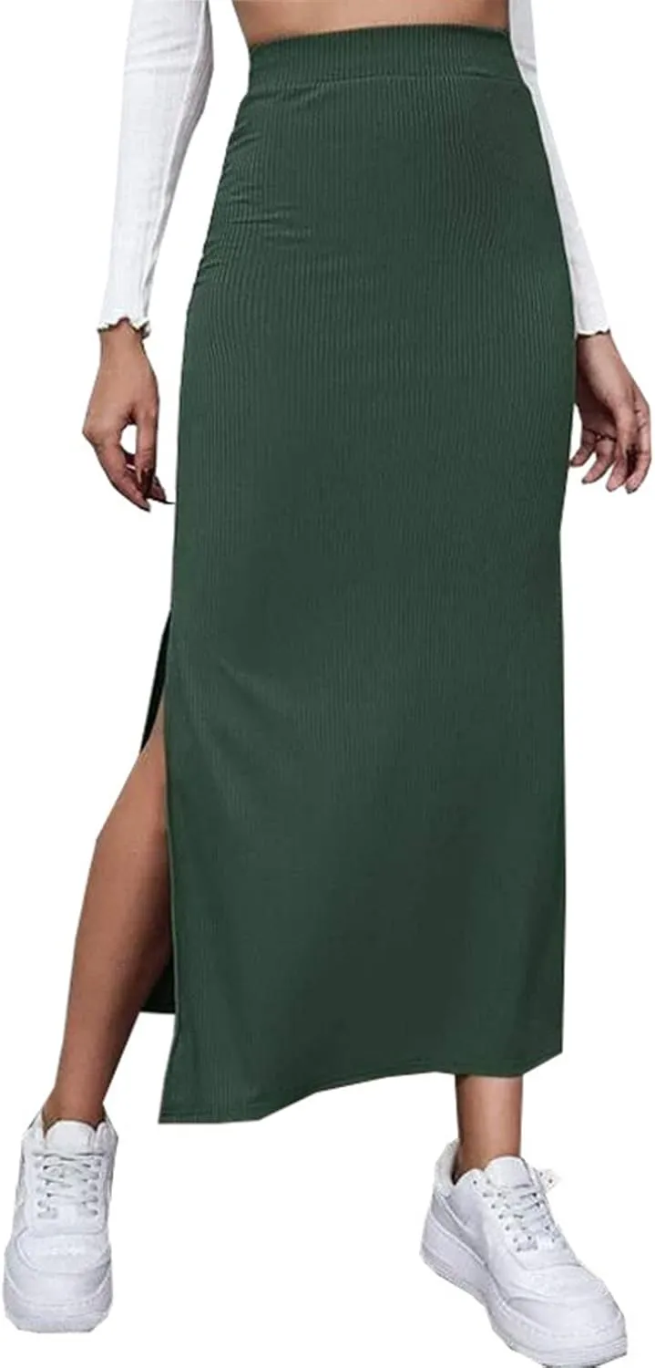 Womens Skirts Midi Length,Fashion Button Slit A-line Hip-Covering Mid-Waist Skirt Slim Elegant Flowing Skirts 2024
