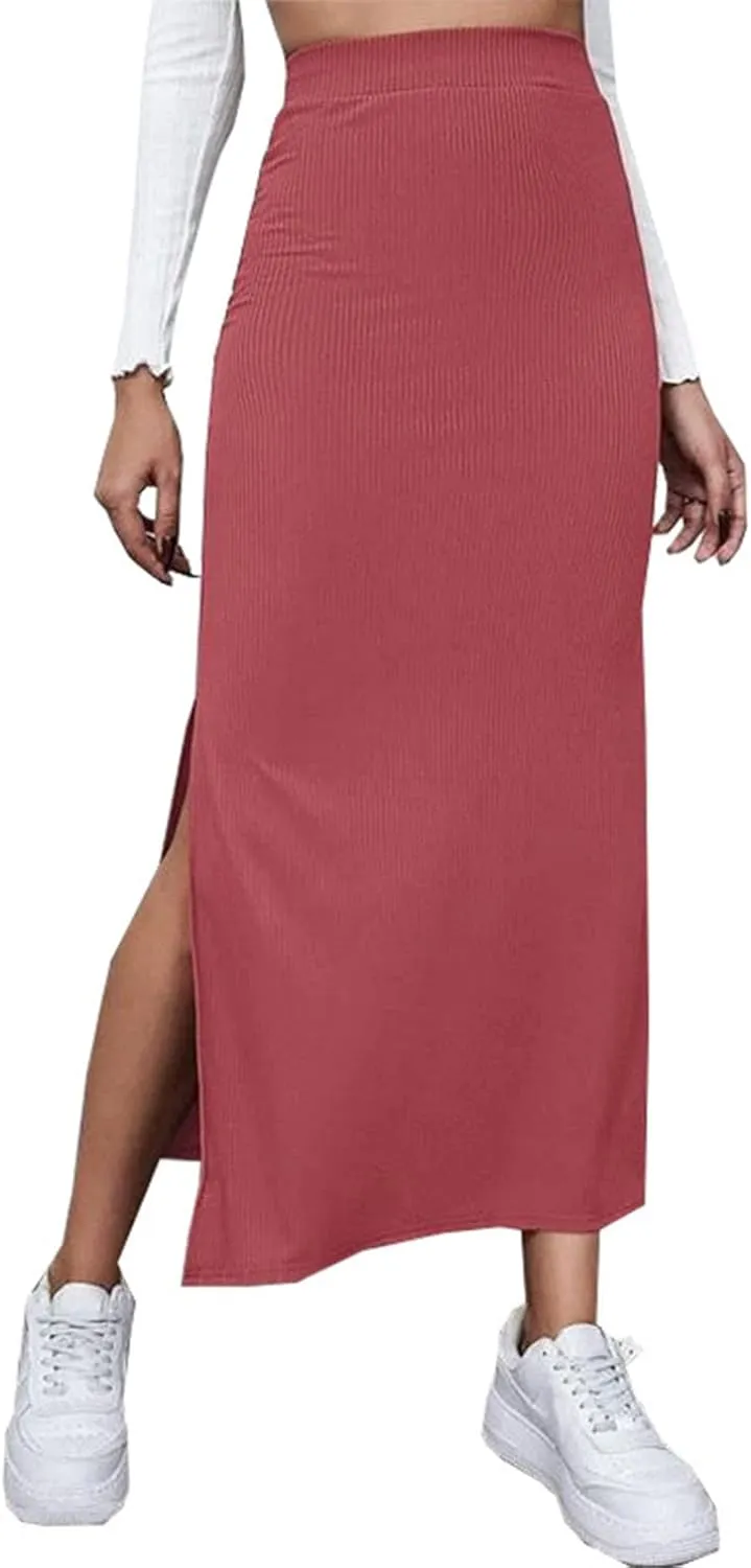 Womens Skirts Midi Length,Fashion Button Slit A-line Hip-Covering Mid-Waist Skirt Slim Elegant Flowing Skirts 2024