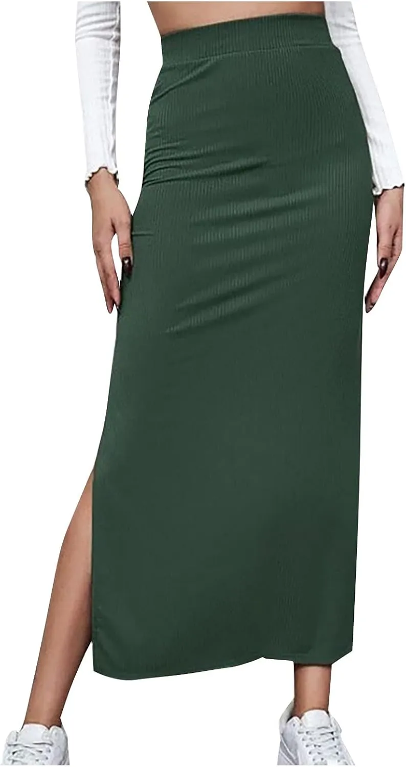 Womens Skirts Midi Length,Fashion Button Slit A-line Hip-Covering Mid-Waist Skirt Slim Elegant Flowing Skirts 2024
